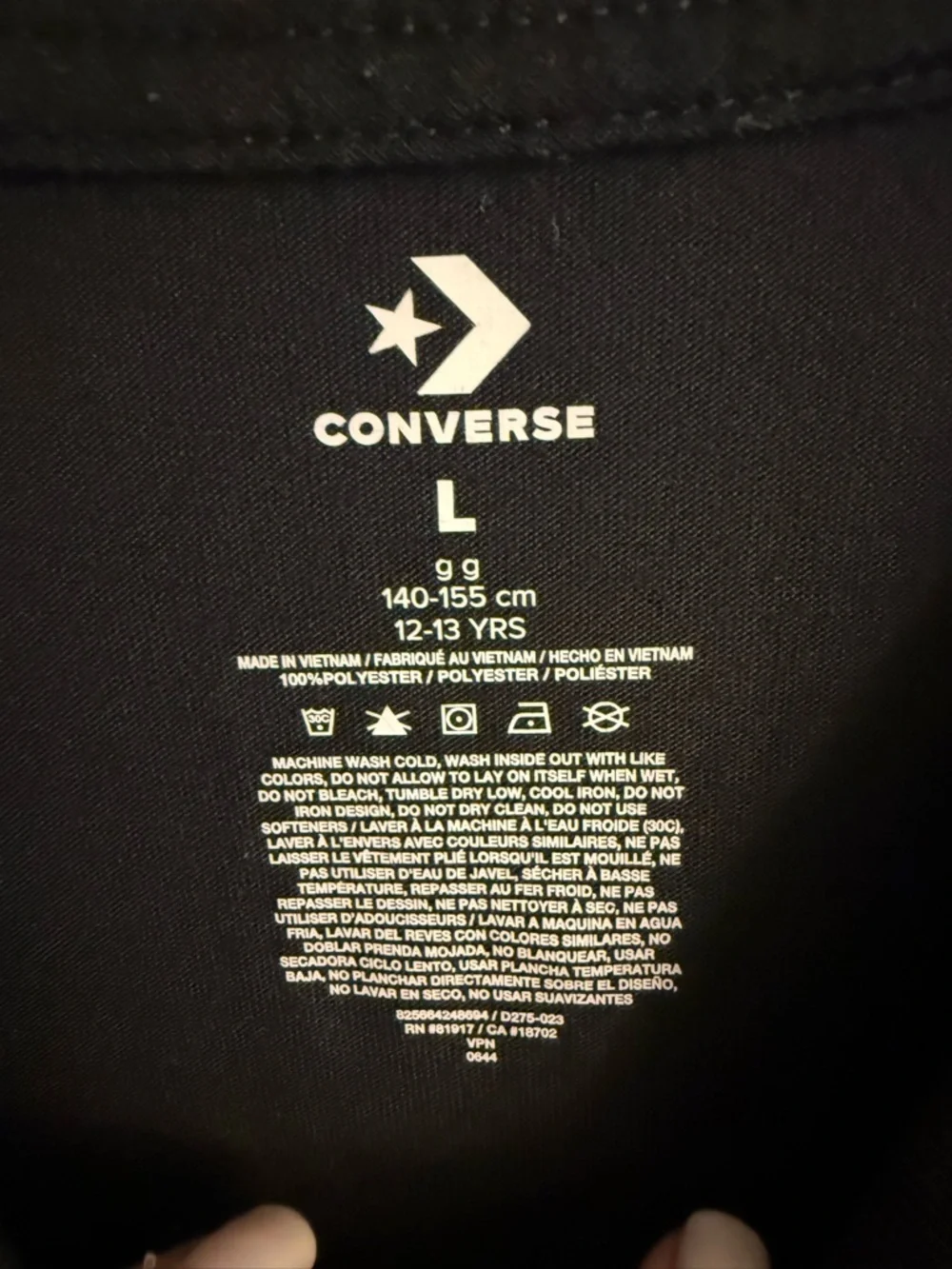 Converse Chuck Taylor Graphic Crop Top Youth L Black Long Sleeve Y2K Streetwear